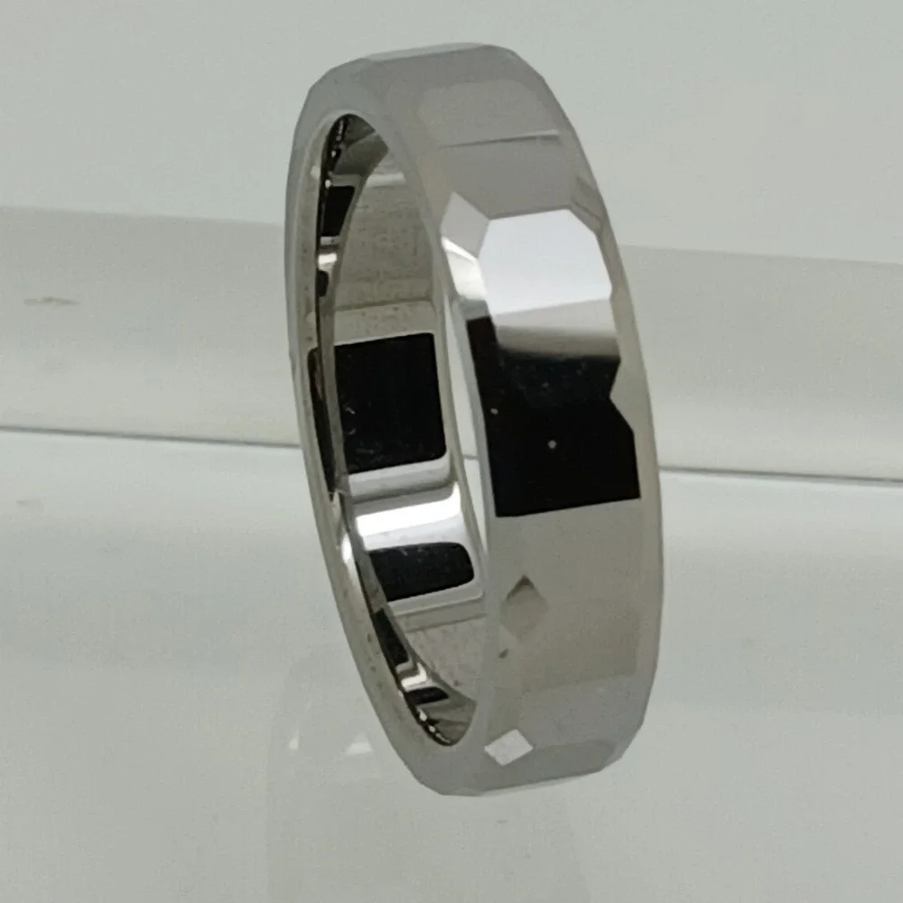 Vintage Tungsten Faceted Band Ring Size 12.25 Silver 6mm Y2K 1990s New Old Stock